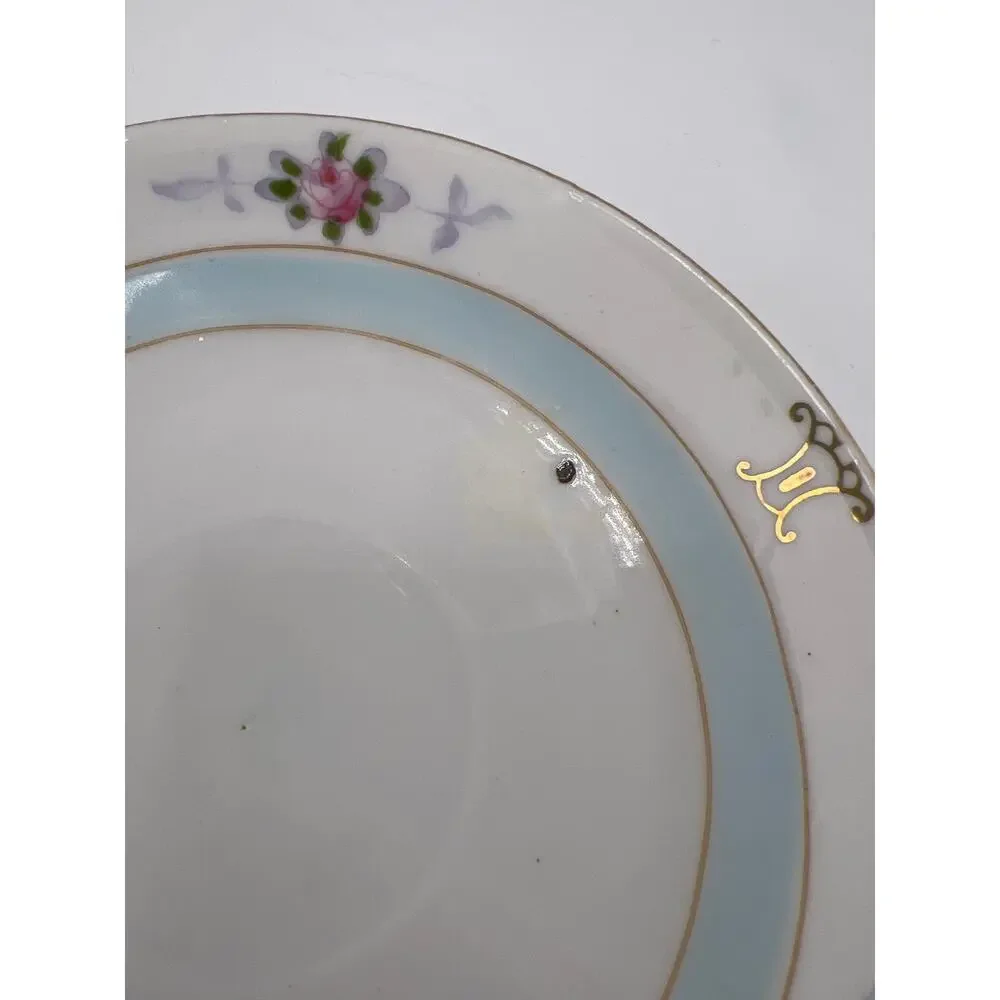 Vintage Tea Cup and Saucer Nippon Blue White Flowers‎ Floral Gold